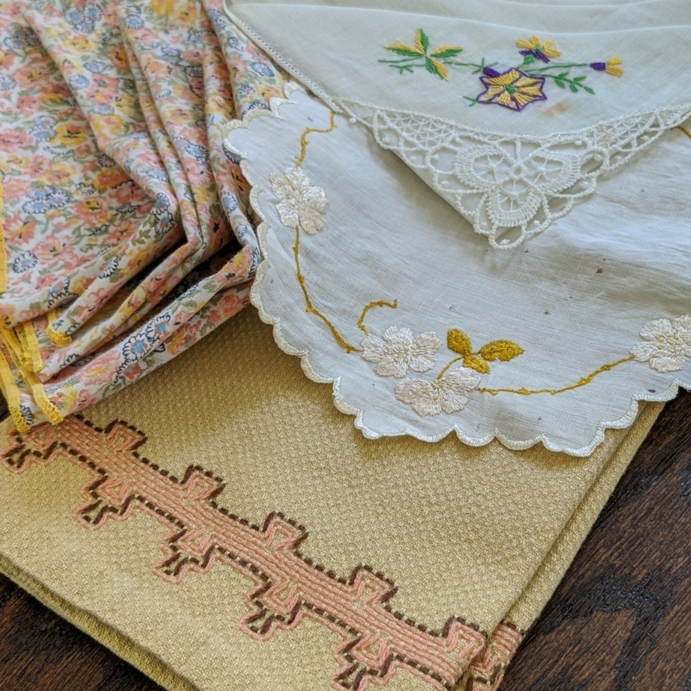 Vintage Mustard Yellow Linens for Crafts